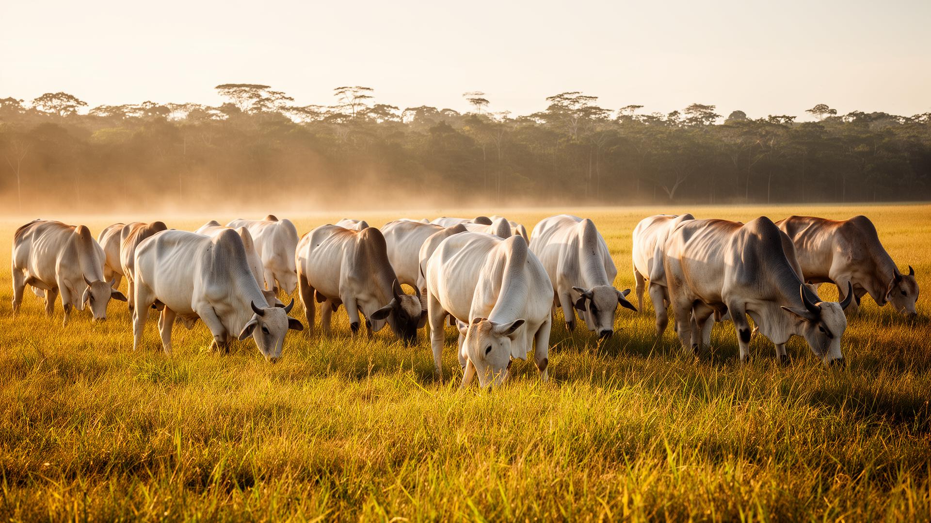 Gado nelore pastando no campo brasileiro